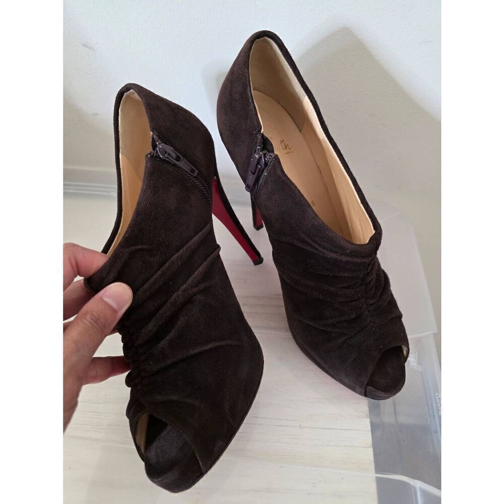 Christian Louboutin Black Suede Trepoli Peeptoe Platform Booties 39.5 (US 9.5) - Picture 10 of 14